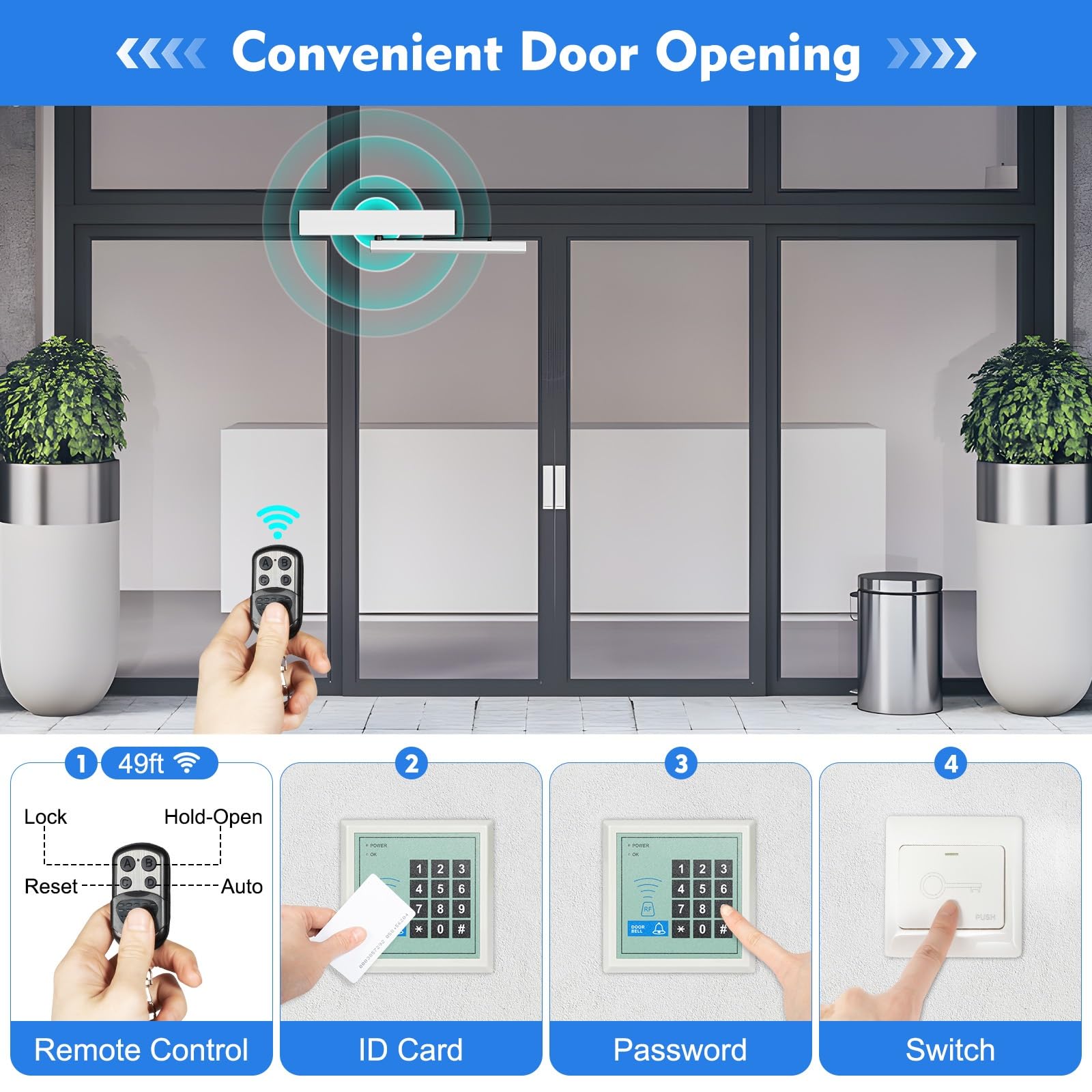 Abridor automático de puerta oscilante con control remoto, control de acceso y motor resistente para puertas exteriores residenciales y comerciales