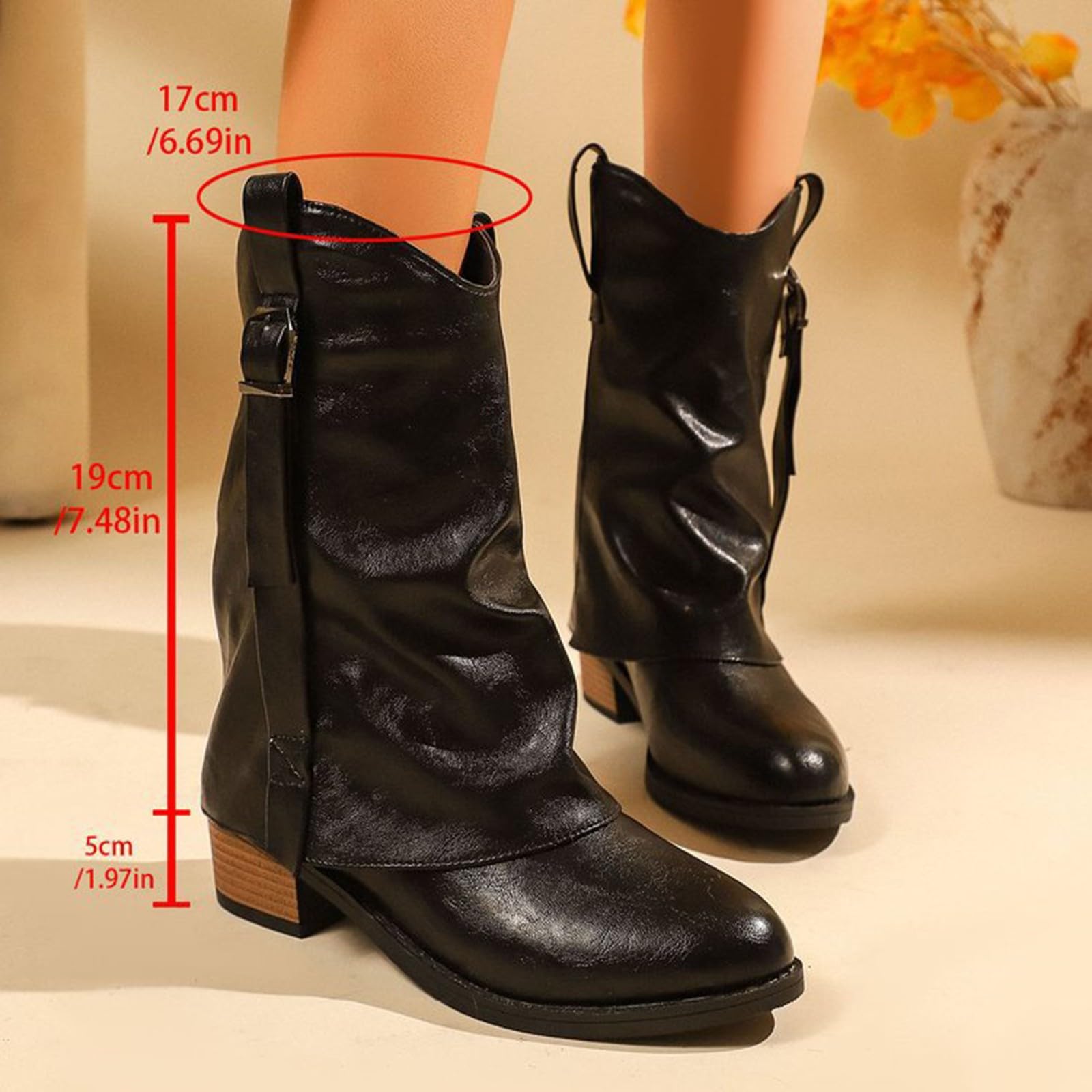 Botas occidentales de piel para mujer, botas vaqueras cortas