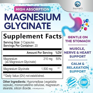 Magnesium Glycinate Supplement - 100% Chelated & Purified - for Calm, Sleep Support, Heart Health, Muscles & Bone Strength - Best Absorption Magnesium Glycinate Capsules, Bottled in USA - 60 Tablets