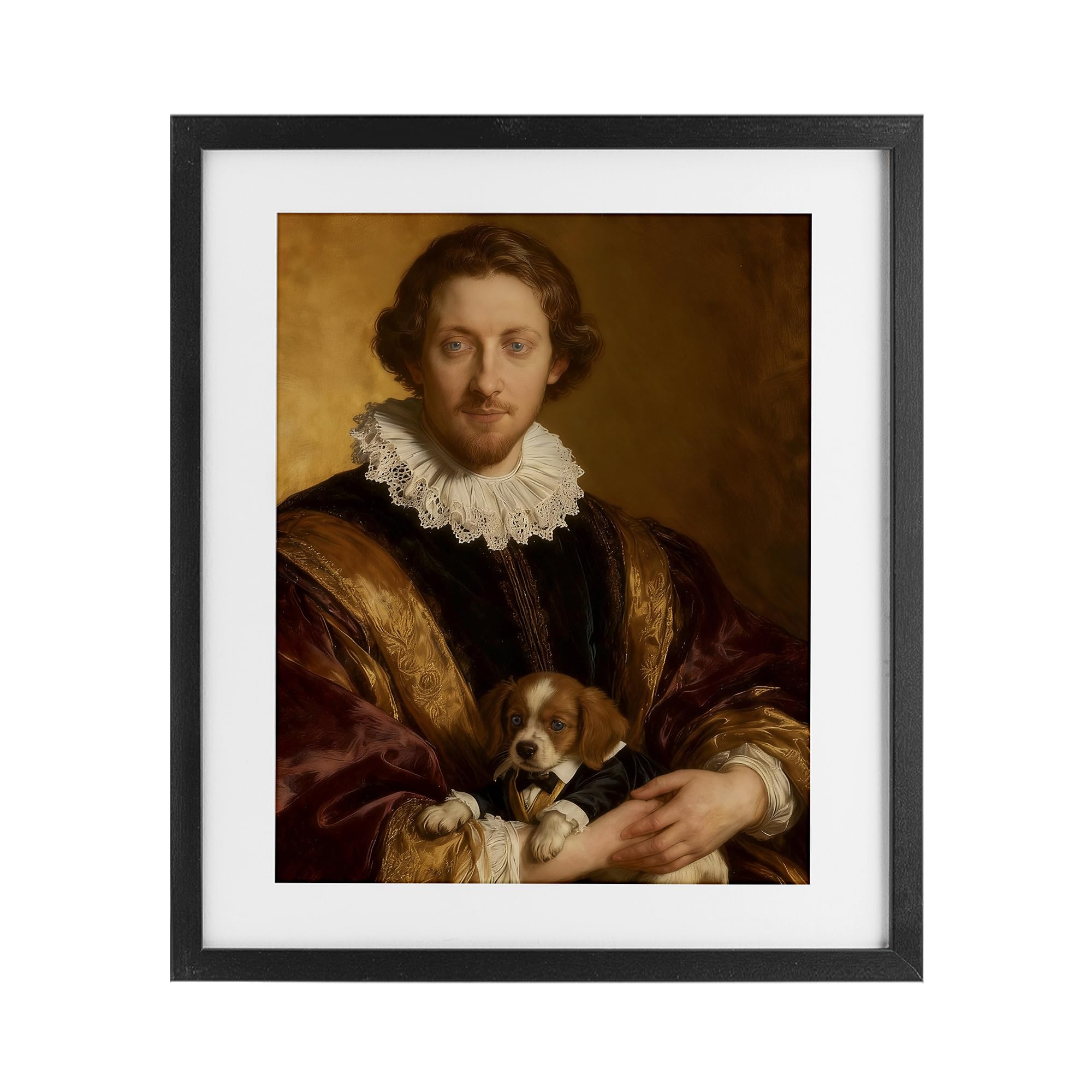 Stupell Industries Midnight Black (Textured) 'Renaissance Noble With Loyal Companion'| Framed Print Under Glass