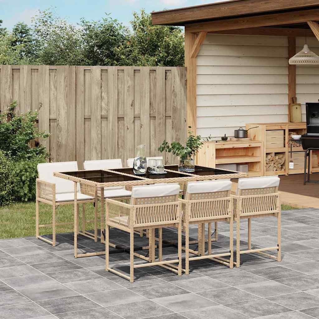 Salon de Jardin Encastrable 7 Pcs Table et 6 Chaises Beige
