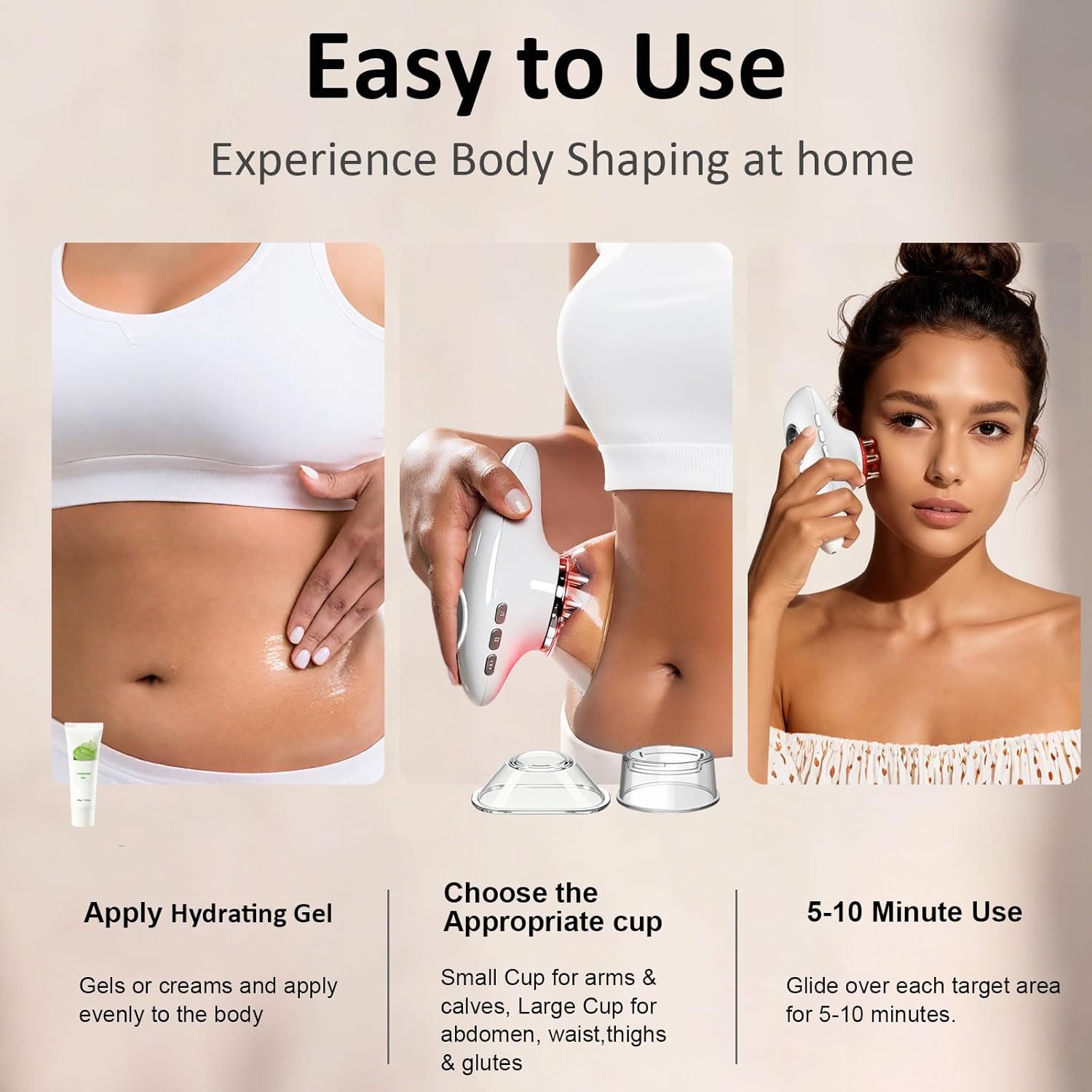 Body Sculpting Machine, 4 in 1 Cellulite Remover for Legs, Adjustable Cellulite Massage Tool, Home Use Cupping Therapy Tool for Belly, Waist, Arms, Legs and Face (Beige) - Image 8