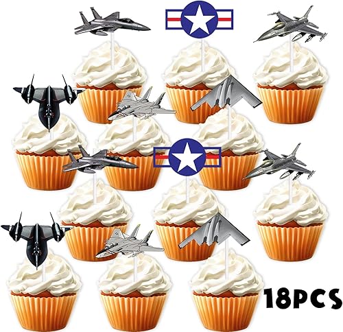 Miniatura 3 de 18 piezas de decoración temática de aviones de aviación con purpurina blanca, decoración temática de aviones militares, suministros de decoración