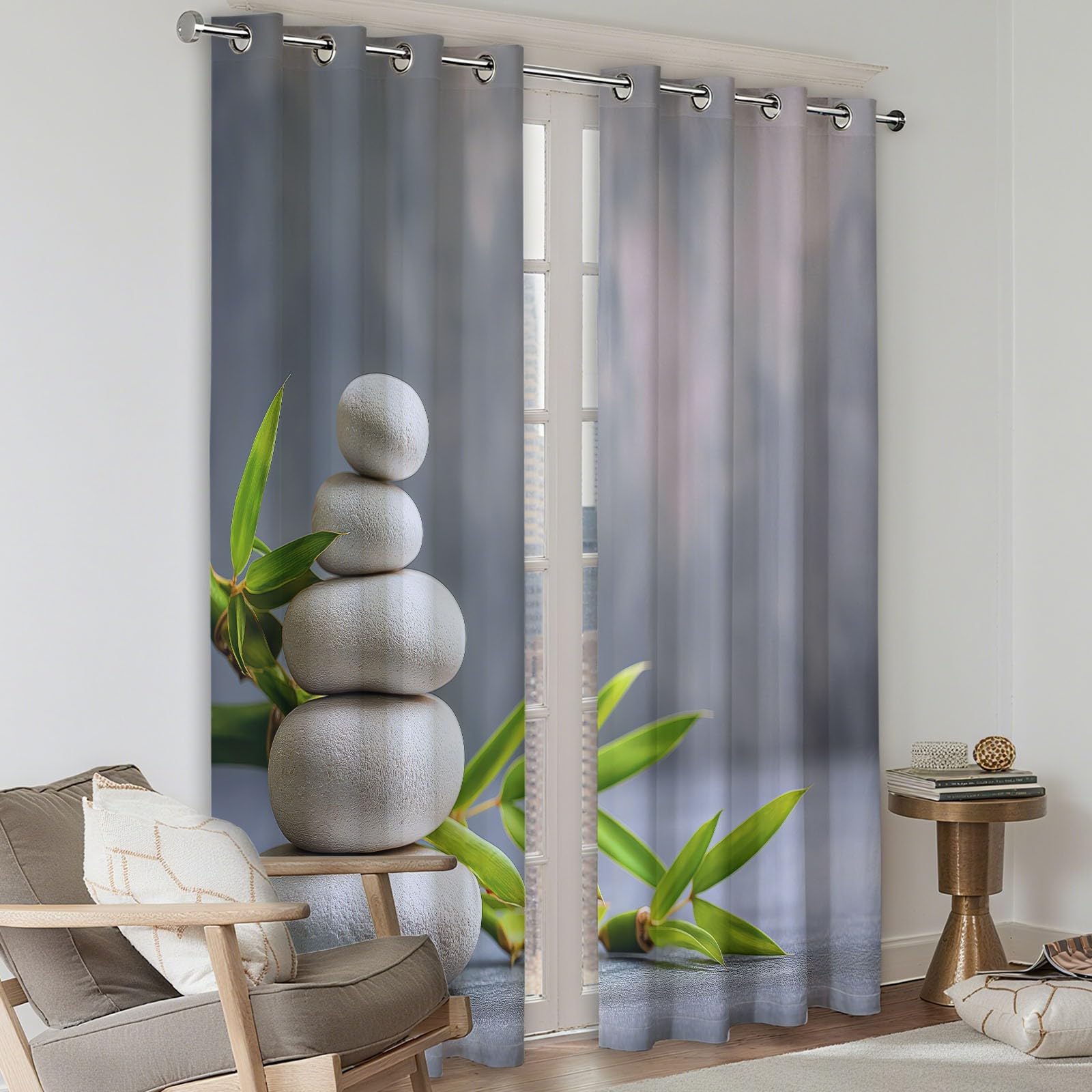 Zestaw 2 zasłon zaciemniających z oczkami 91,5 x 214 cm (szer. x wys.), proste Zen eleganckie, izolujące termicznie, odporne na zimno, jasnoszare, poliester, zestaw 2 sztuk
