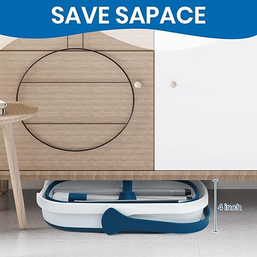 Miniatura 3 de Juego de trapeador y cubo plegable con fregona y cepillo, cepillo de piso de madera dura laminado de azulejos y trapeadores planos para limpieza de