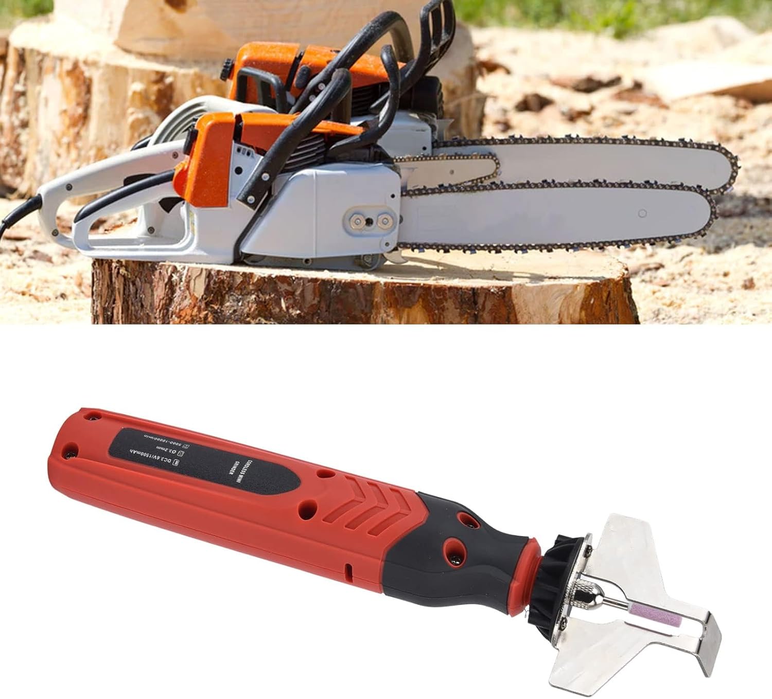 Chainsaw Sharpener, DC3.6V Cordless Chain Saw Sharpener Tool, Red Red Handheld Chainsaw Sharpening Kit for Household Garden Outdoor
