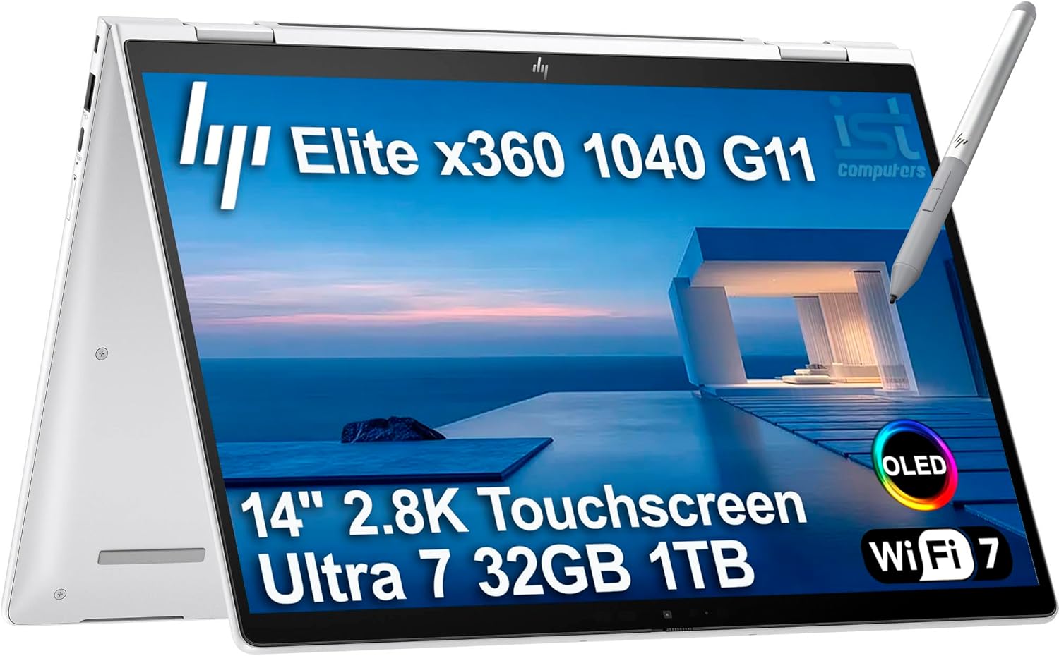 HP EliteBook x360 1040 G11 14" 2-in-1 Touchscreen Laptop (Intel Ultra 7 155H, 32GB RAM, 1TB SSD, 2.8K QHD OLED) Business AI PC, Elite X Flip G1i, Backlit, FP, IR Webcam, Rechargeable Pen, Win 11 Pro