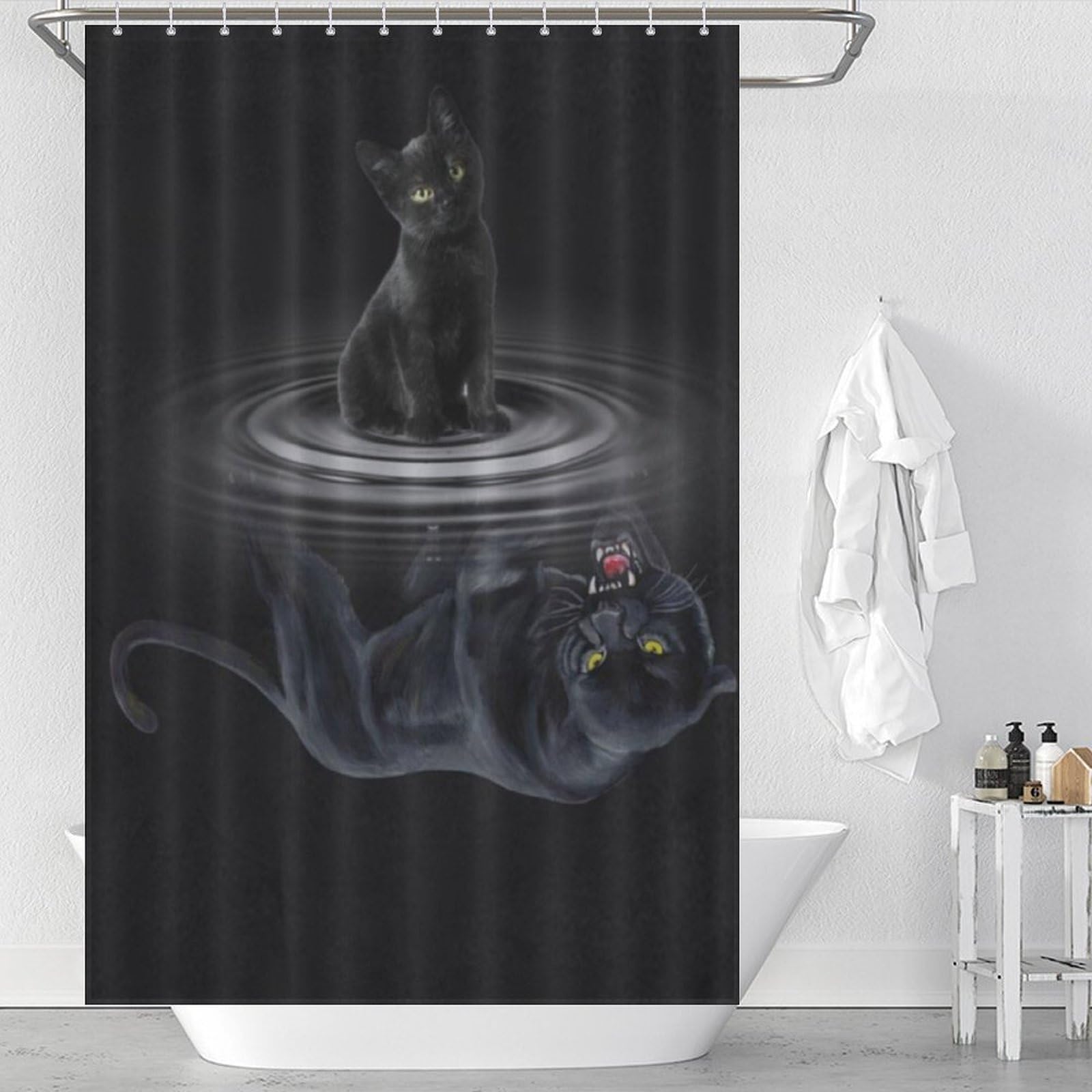 Rideau de douche chat en polyester déperlant haute densité 122x183 cm