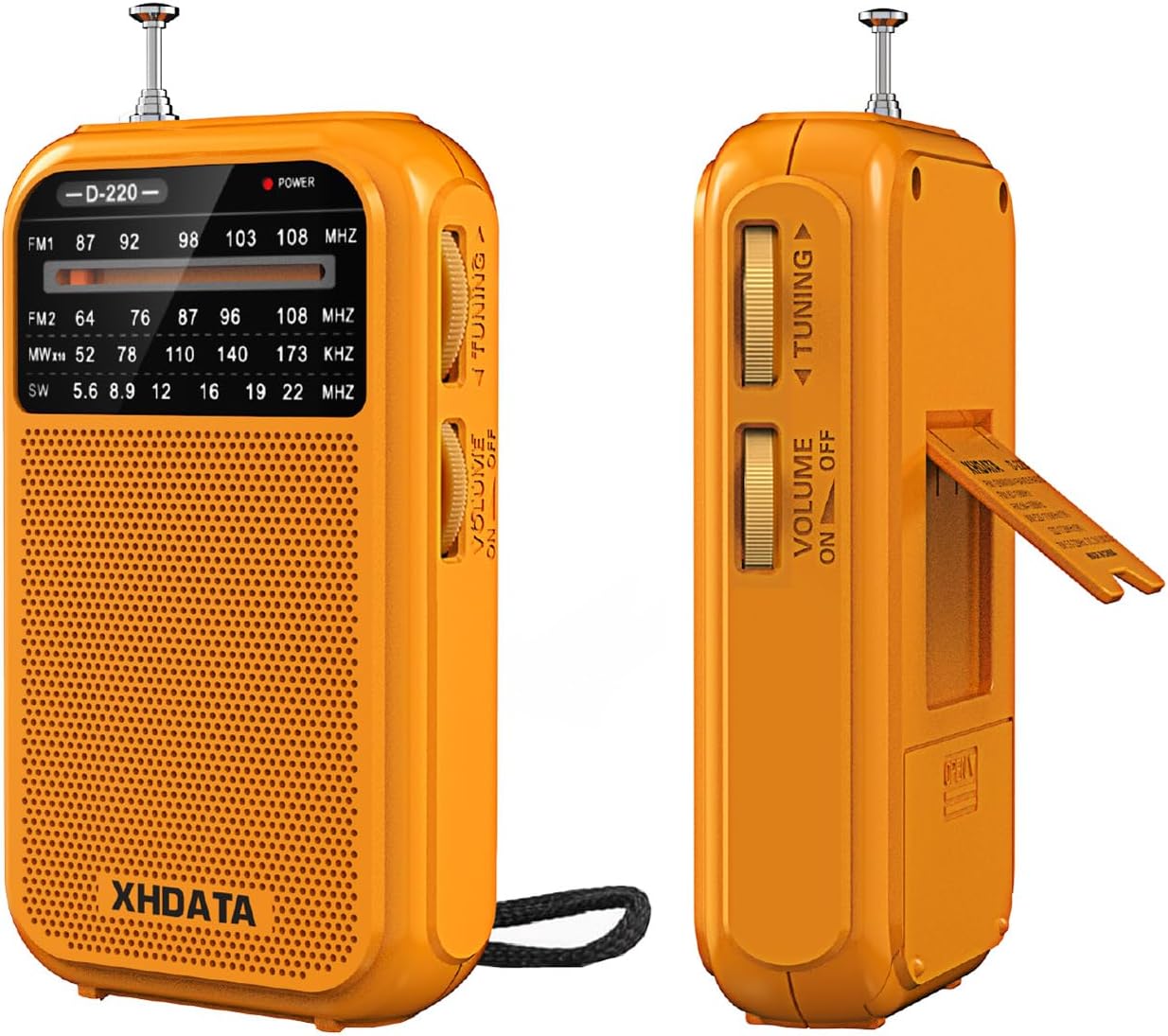 D220 Portable Battery Radio Shortwave FM AM Radios Battery Powered Radio (AA), World Receiver with Excellent Reception and Speaker, Suitable for Camping and Walking, Easy to Use(Yellow)