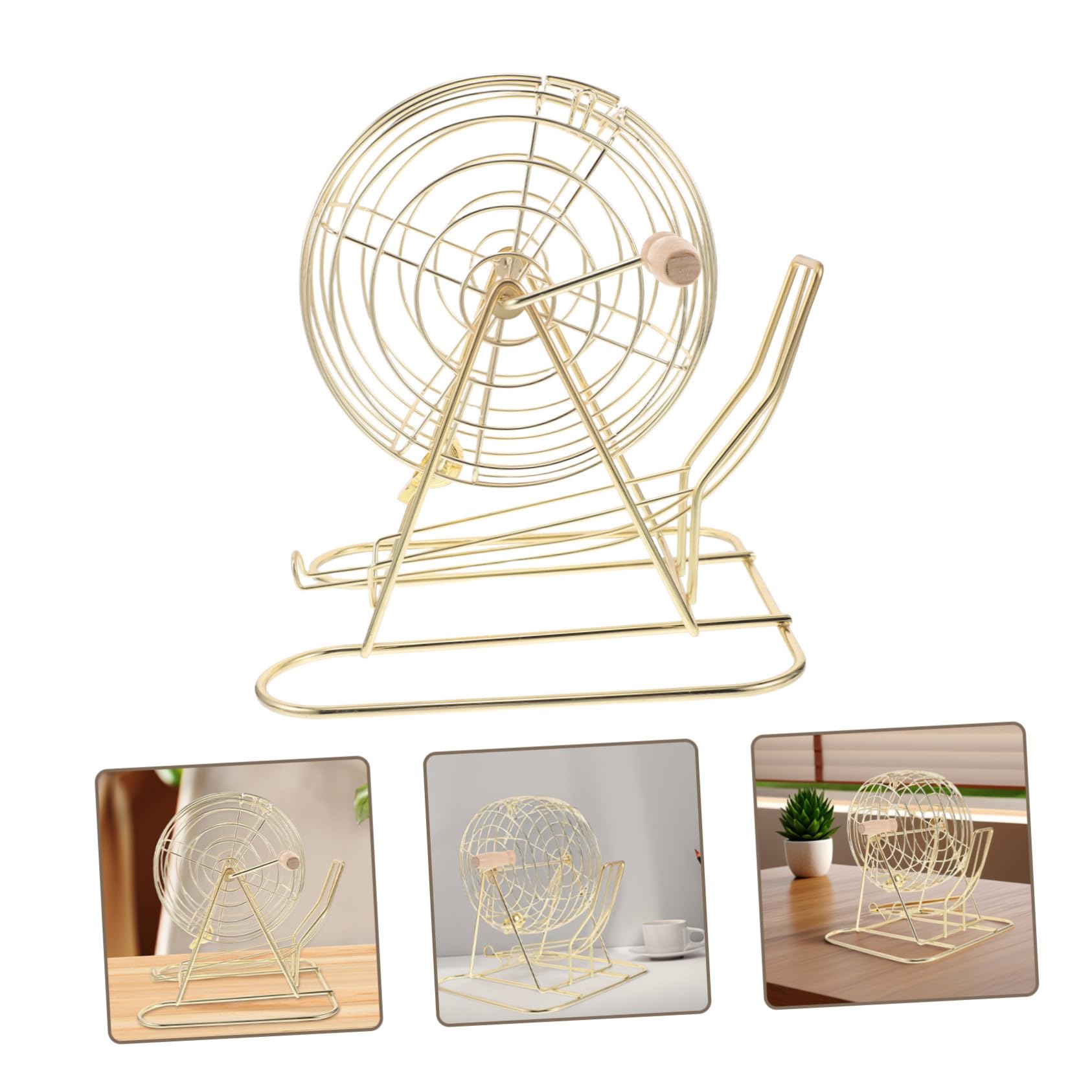 Jaula de Bolas de Bingo Manivela, Hierro y Madera Dorada