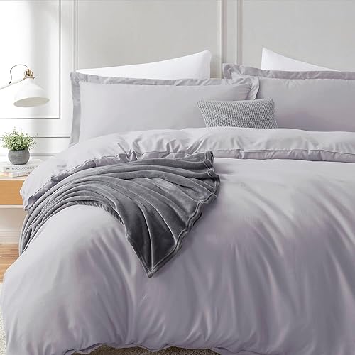 Miniatura 9 de Hearth & Harbor Funda de edredón gris lavanda tamaño Queen  Juego de funda de edredón Queen de 3 piezas, suave doble cepillado tamaño Queen con