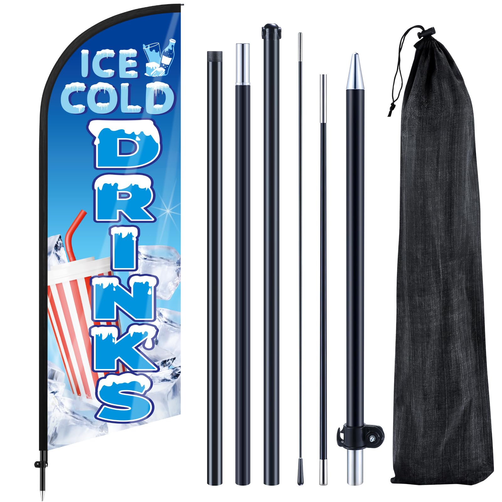 Remagr Ice Cold Drinksfeather Flag 7 ft Advertising Swooper Flag Banner Signs with Flag Pole and Ground Stake Feather Flag Stand for Store Business Outside — image 1