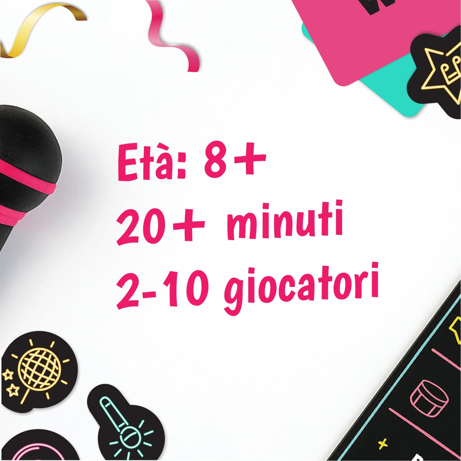 Grab The Mic – Giochi Da Tavolo Karaoke Per Tutta La Famiglia Con Microfono In Schiuma, Dai 8 Anni In Su, Da 2 A 10 Giocatori - Giochi Per Chi Non Sa Cantare Con 240 Testi - 120 Carte - Prima Edizione