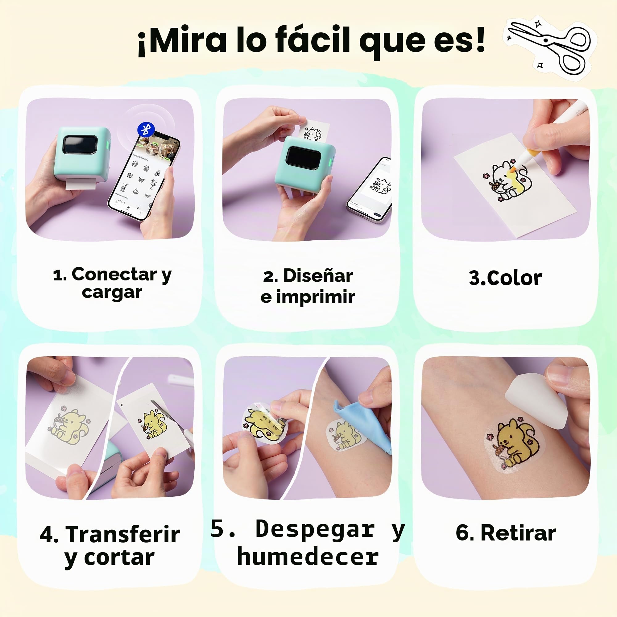 TATTMUSE Regalos Niña 5 6 7 8 9 10 Años, Kit de Impresora Tatuajes para Niños con 40 Hojas y 4 Rotuladores - Manualidades Creativas y Juguetes para Niños de 11 12 Años