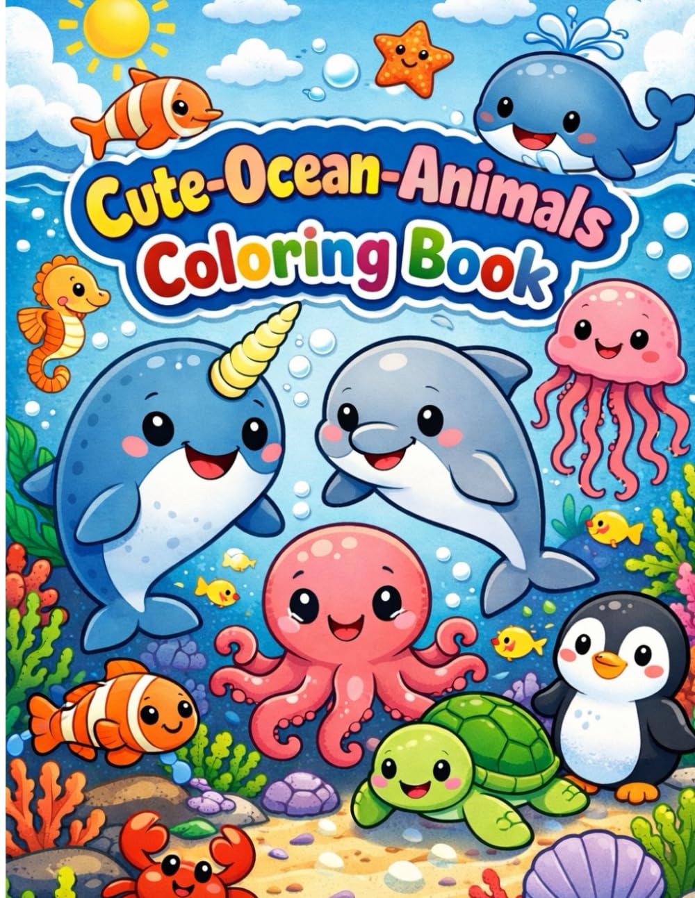 Cute Ocean Animals Coloring Book: Adorable Sea Life Coloring Pages for Kids Fun & Easy Designs for Ages 3–8