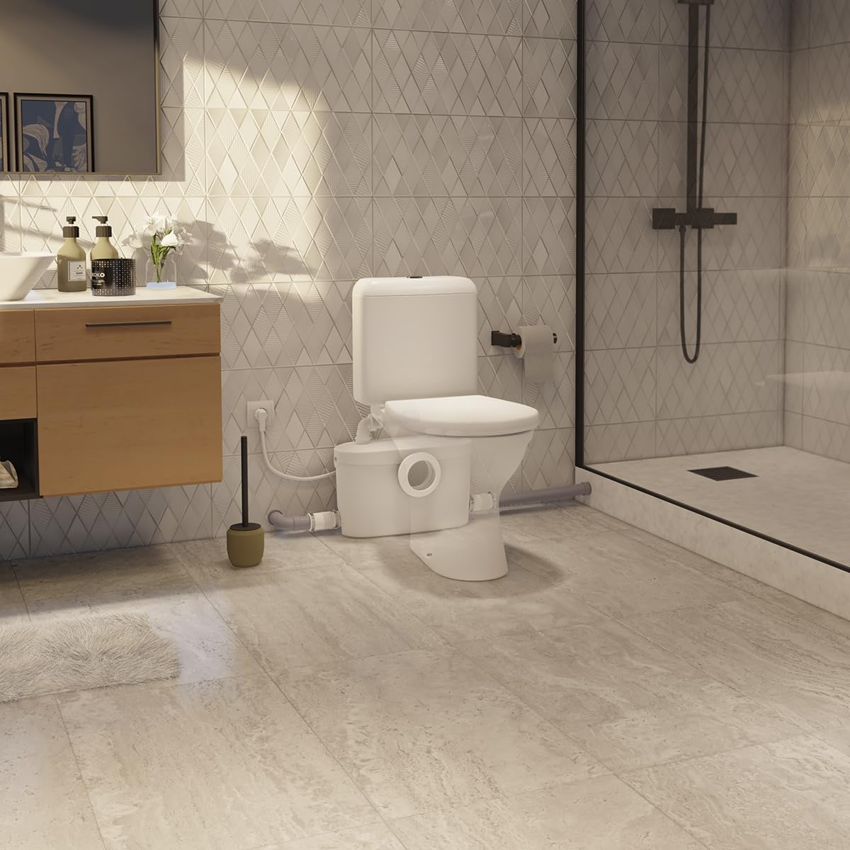 SFA - Sanibroyeur Silencieux (46 dB) Sanipro XR Up - Broyeur WC pour Salle de Bain Complète - Installation et Maintenance Facilitées - 43,2 x 23,9 x 31,9 cm - 400W - Made in France