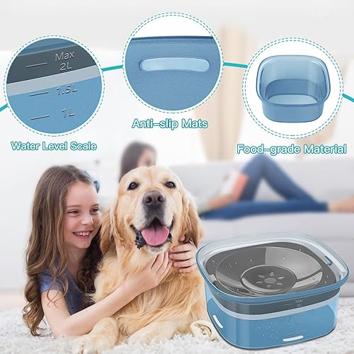 Miniatura 5 de Cuenco de agua para perros de 2 litros, 70 onzas, cuenco para perros sin derrames, alimentador de agua lento a prueba de derrames, dispensador de