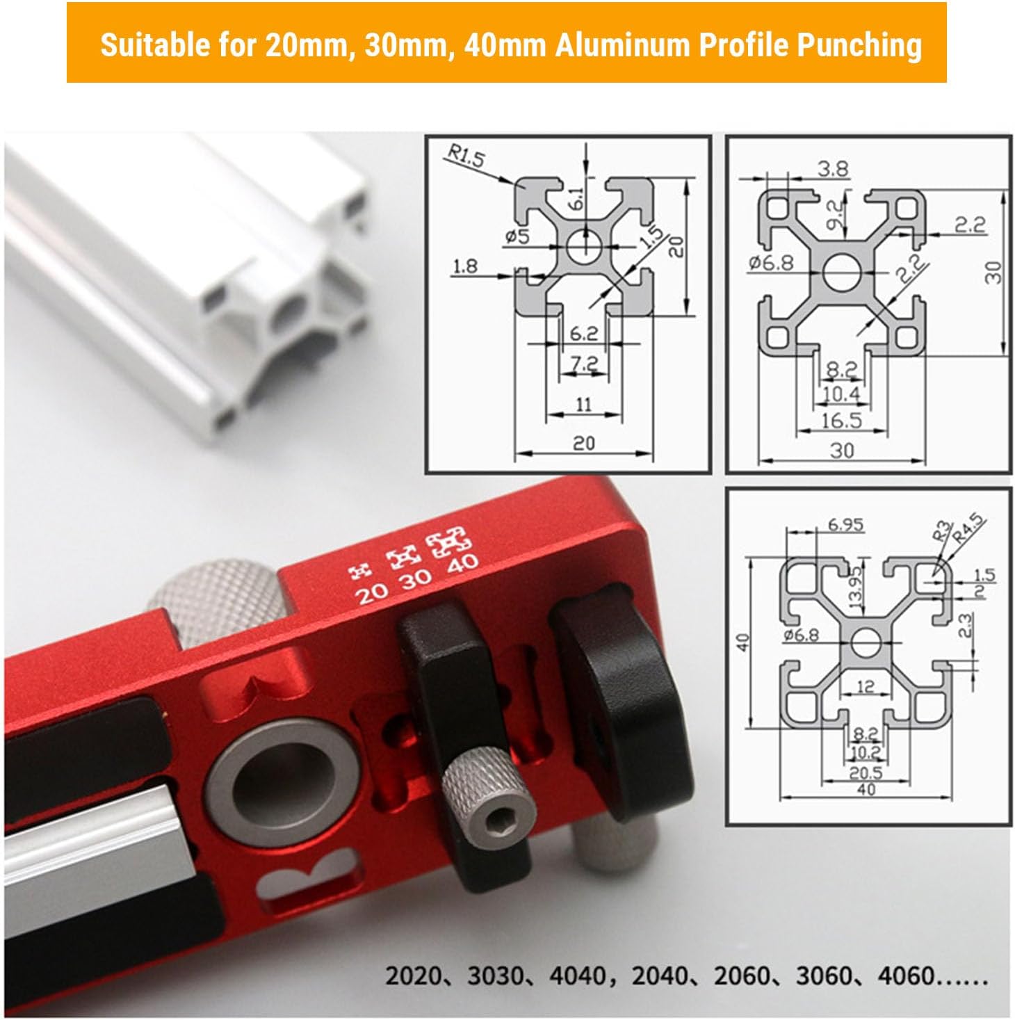 Fafeicy Aluminum Profile Drill Jig for 20mm 30mm 40mm Profiles with Accurate Positioning System for Efficient Hole Drilling in DIY Projects