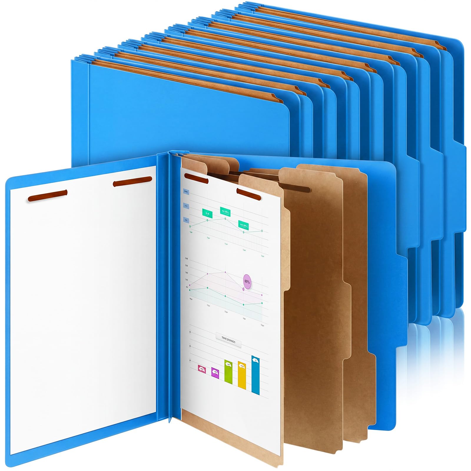 Photo 1 of AmazingSpark 24 Pcs Classification Folder Letter Size Bulk 3 Divider Pressboard File Folder with Expansion 2 Prong Fastener Heavy Duty Office File Organizer for School Medical Document(Business Blue)