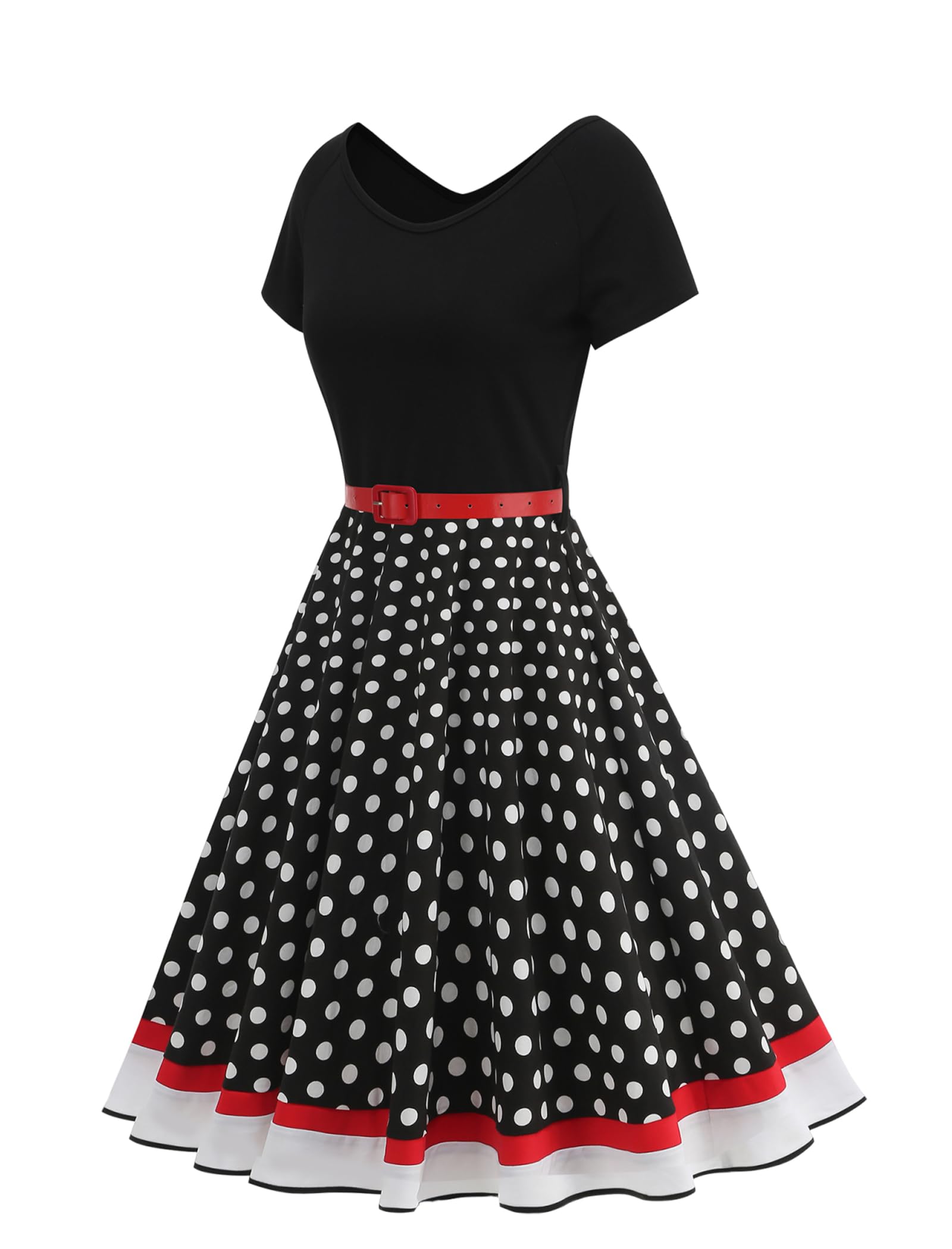 Odizli Rockabilly Kleider Damen 50er Jahre Vintage Sommer Kurzarm Polka Dot Swing Knielang Coctailkleid mit Stirnband