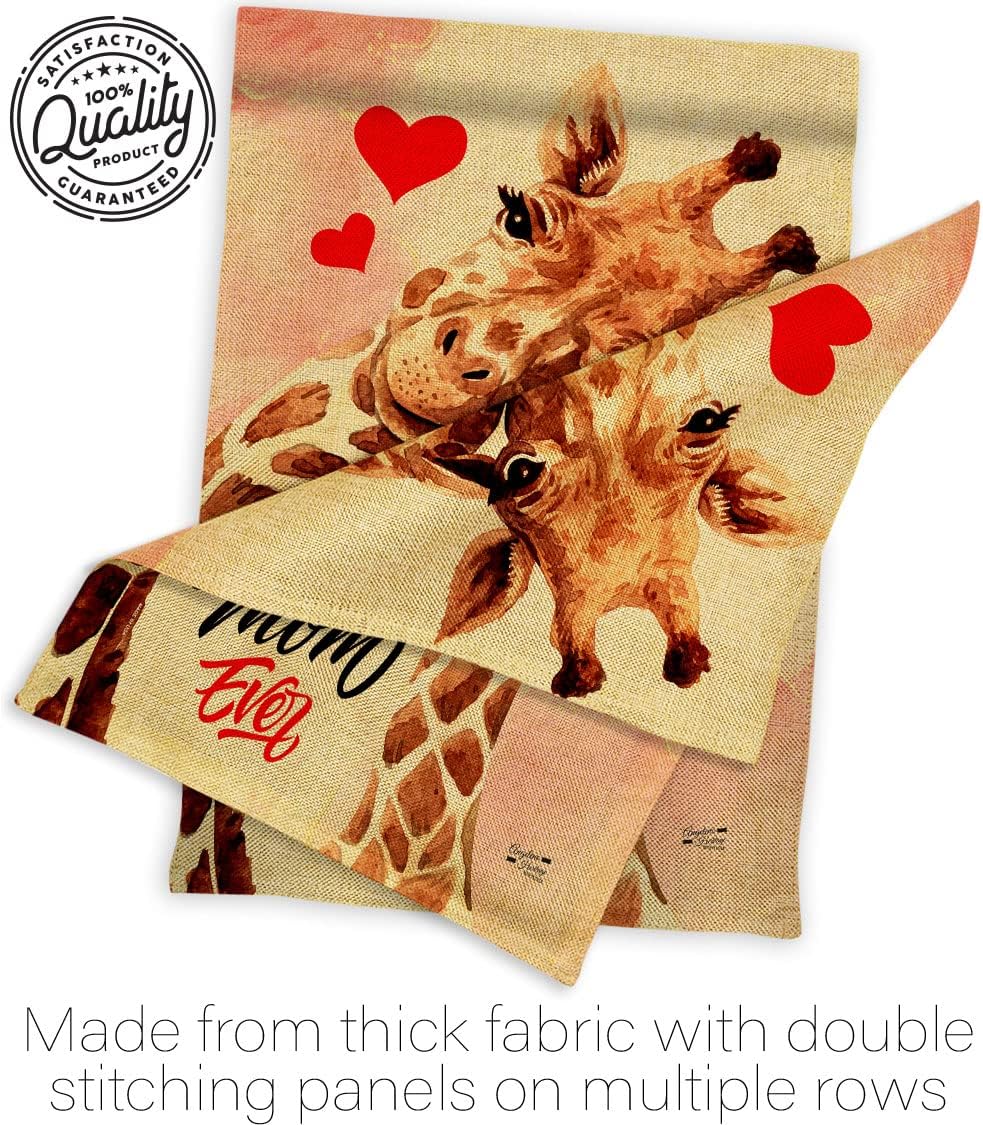 Mommy Giraffe Burlap Garden Flag - Family Mother's Day Mom Mama Grandma Love Flowers Parent Sibling Relatives Grandparent - House Banner Small Yard Gift Double-Sided Made In USA 13 X 18.5