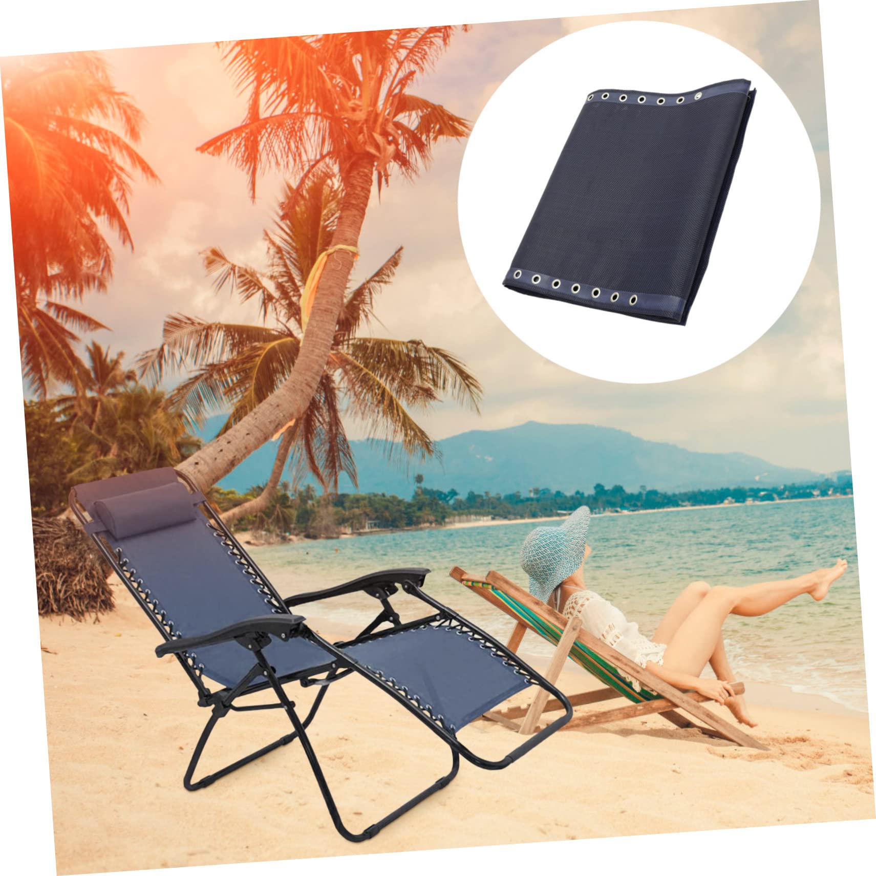 Housse De Chaise Pliante En Toile Bleu - Siège Et Dossier De Rechange Pour Chaise Directeur, Camping, Pêche