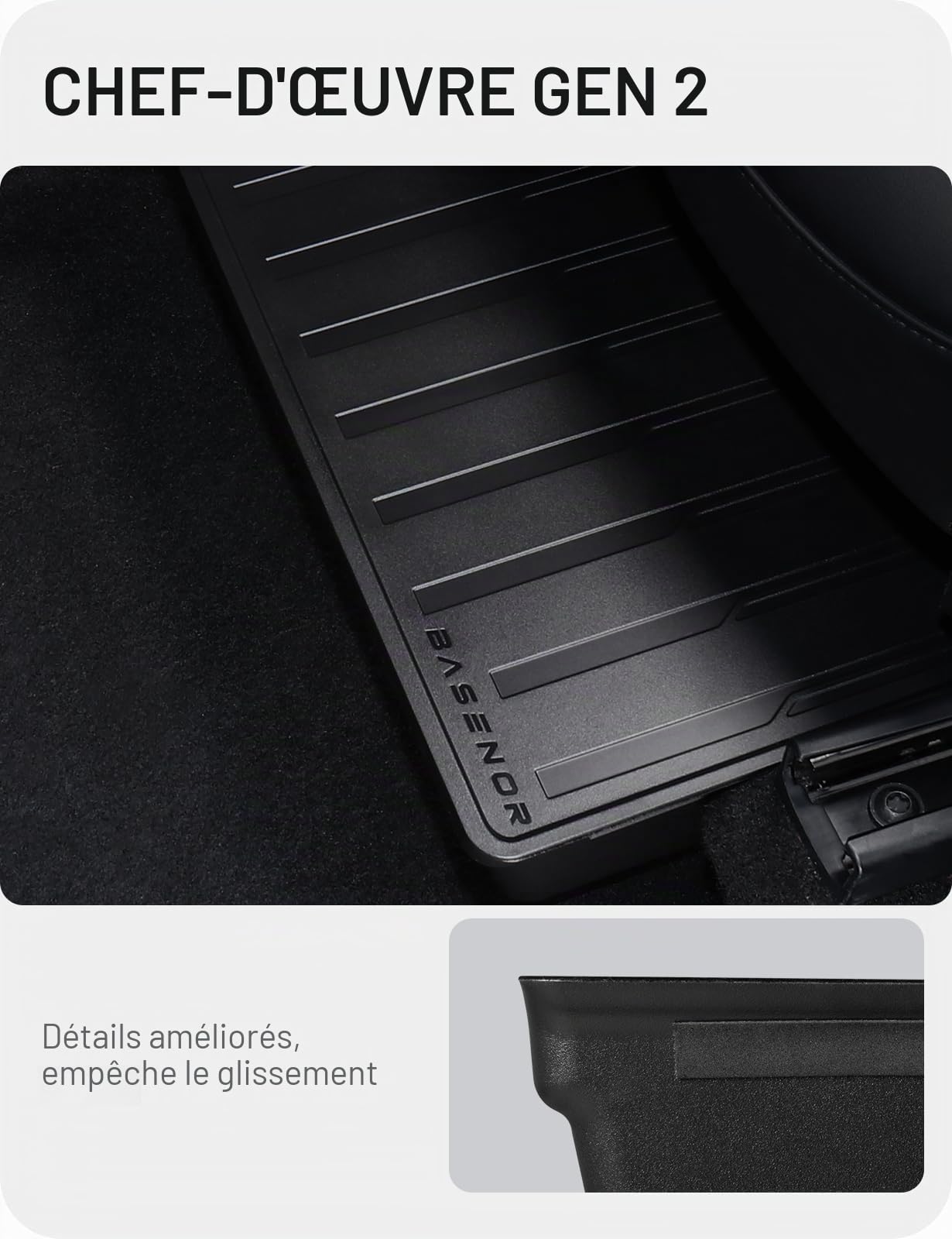 BASENOR 2 pièces Tesla modèle Y sous le siège boîte de rangement organisateur plateau caché bacs sous le siège avec couvercle accessoires intérieurs Gen 2 2021-2024