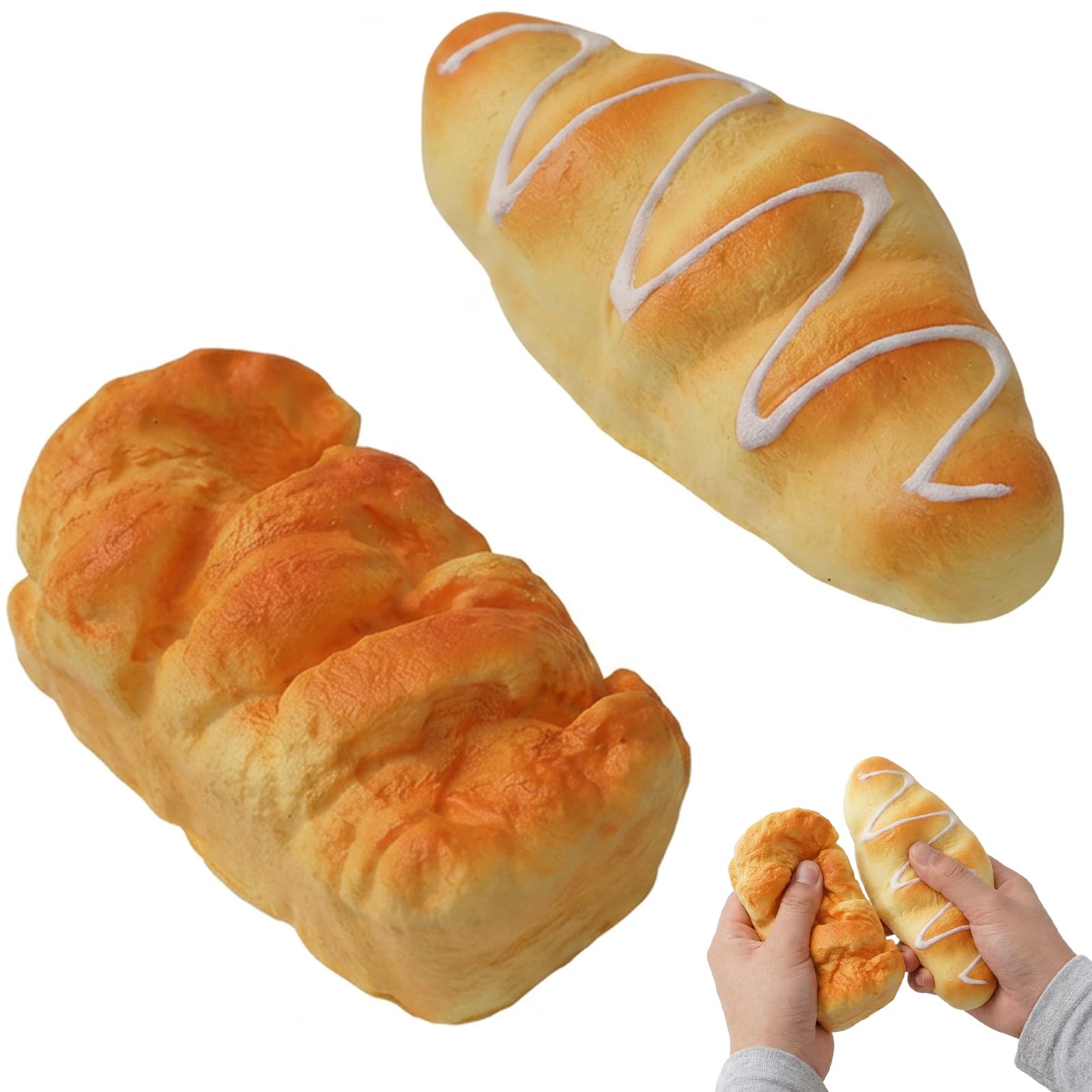 2-Piece Bread Squishy, Ornament Bundle, Cream and European Soft Bread Shapes, Realistic Food Squishys and Fidget Ornaments, Slow Rising Desk Ornament Stress Relief Ornaments