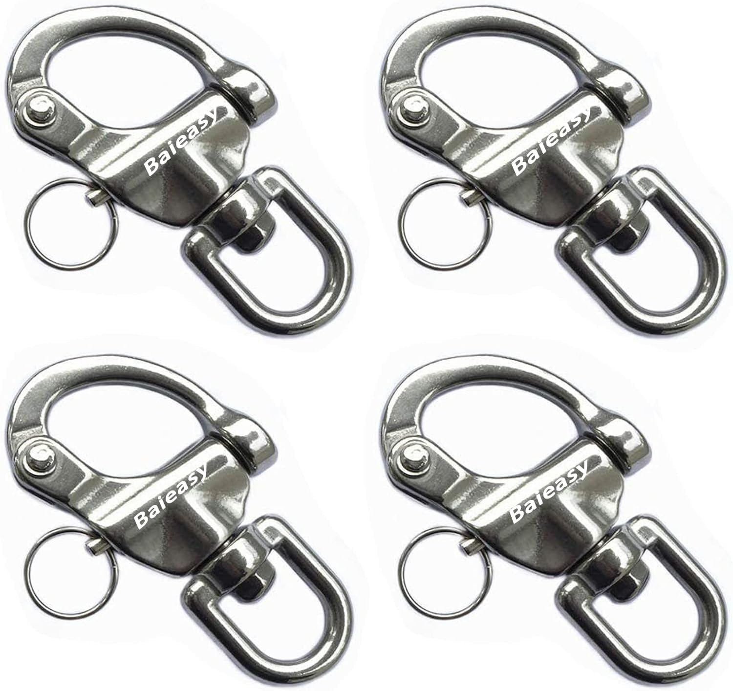 4 Pack Swivel Eye Snap Shackle, Marine Sailboat Shackles Quick Release 316 Stainless Steel for Sailing Rigging SCBA Mask Halyard Panic Snap Spinnaker Clip
