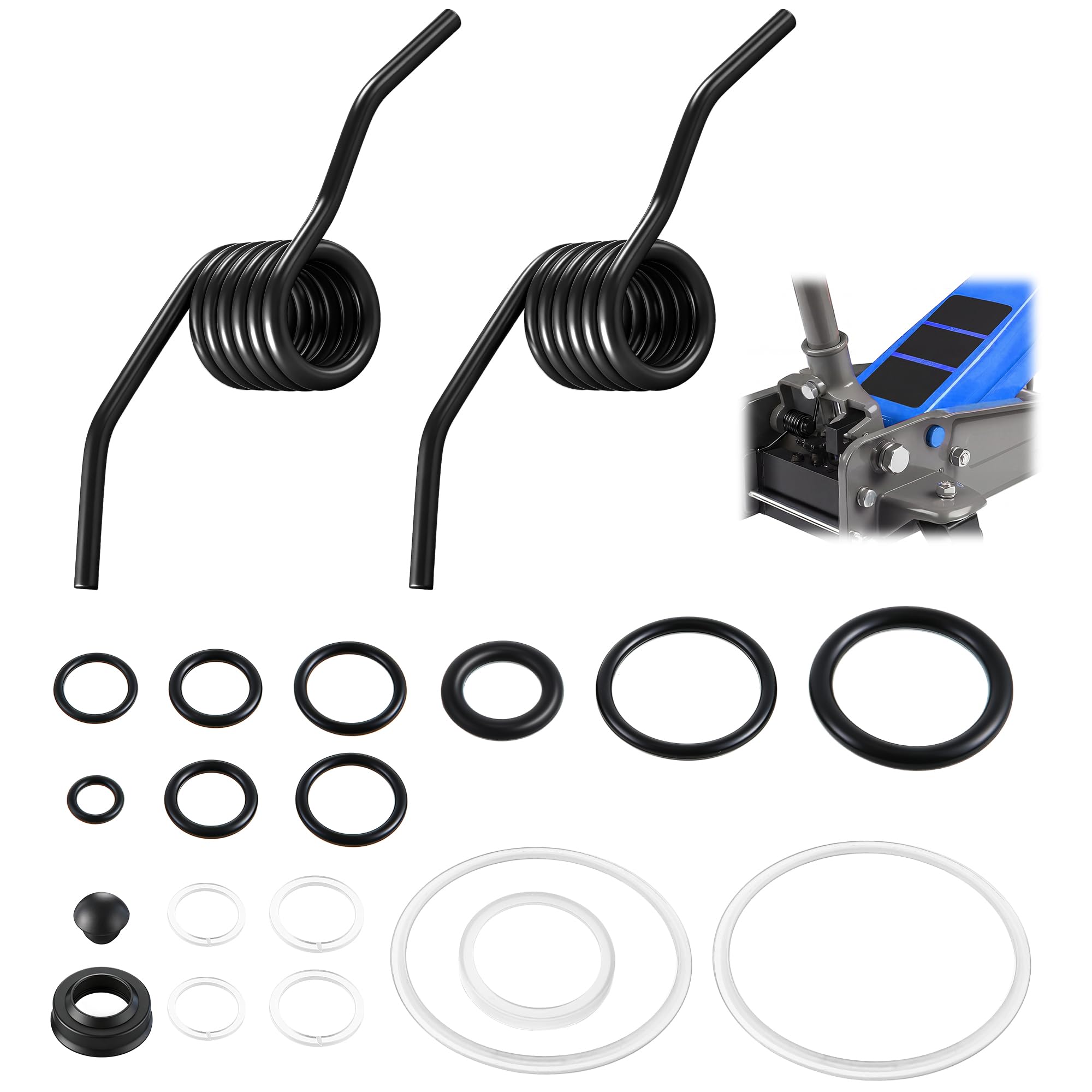 Photo 1 of 19 Pcs 3 Ton Floor Jack Rebuild Kit with 2 Springs, Hydraulic Floor Jack Seal Kit with O Ring, Oil Filler Plug and Handle Return Spring for Most 3 Ton, Stops Leaks & Restores Power