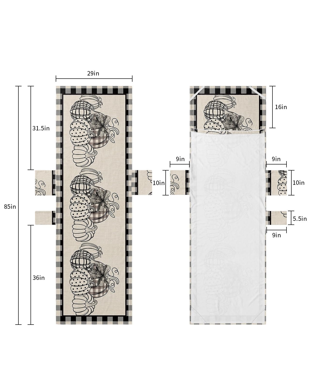 Thanksgiving Plaid, Beach Lounge Chair Towel Cover, Soft Chaise Lounge Towel with Side Pockets Patio Pool Chairs Cover for Beach/Pool Sunbathing 29x85 Country Black Pumpkin Boho Dot Plaid