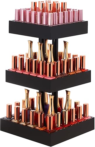 Miniatura 7 de Homde Organizador de esmalte de uñas de bambú, soporte de almacenamiento giratorio de 360 grados para esmalte de uñas con organizadores de escalera