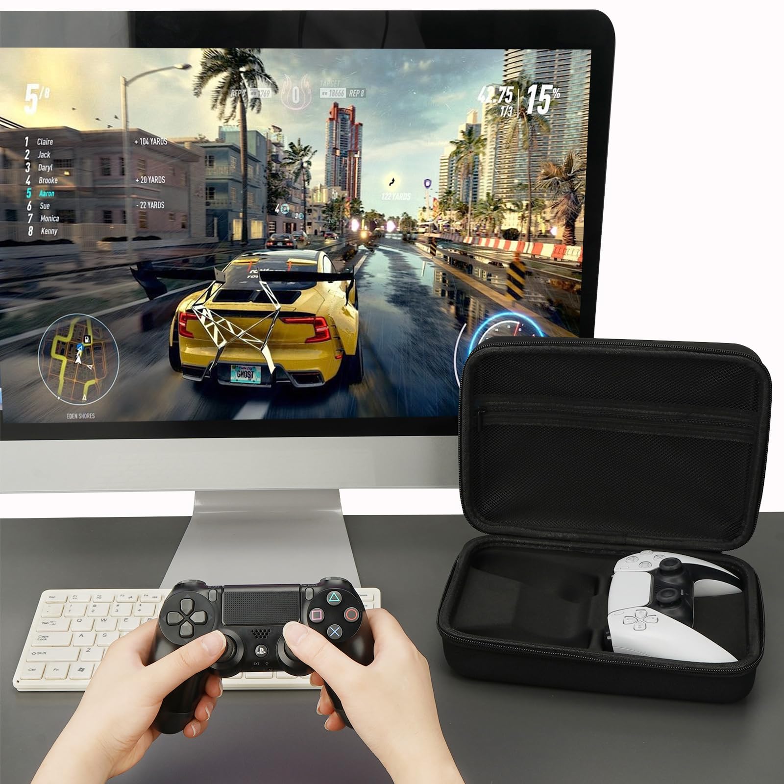GEEKRIA Bolsa de Viaje para Dos mandos, Compatible con Sony PS5 DualSense, DualShock 2/4, Xbox One, Series X y 8BitDo Pro2. Almacenamiento Protector con Bolsillo Interior de Malla