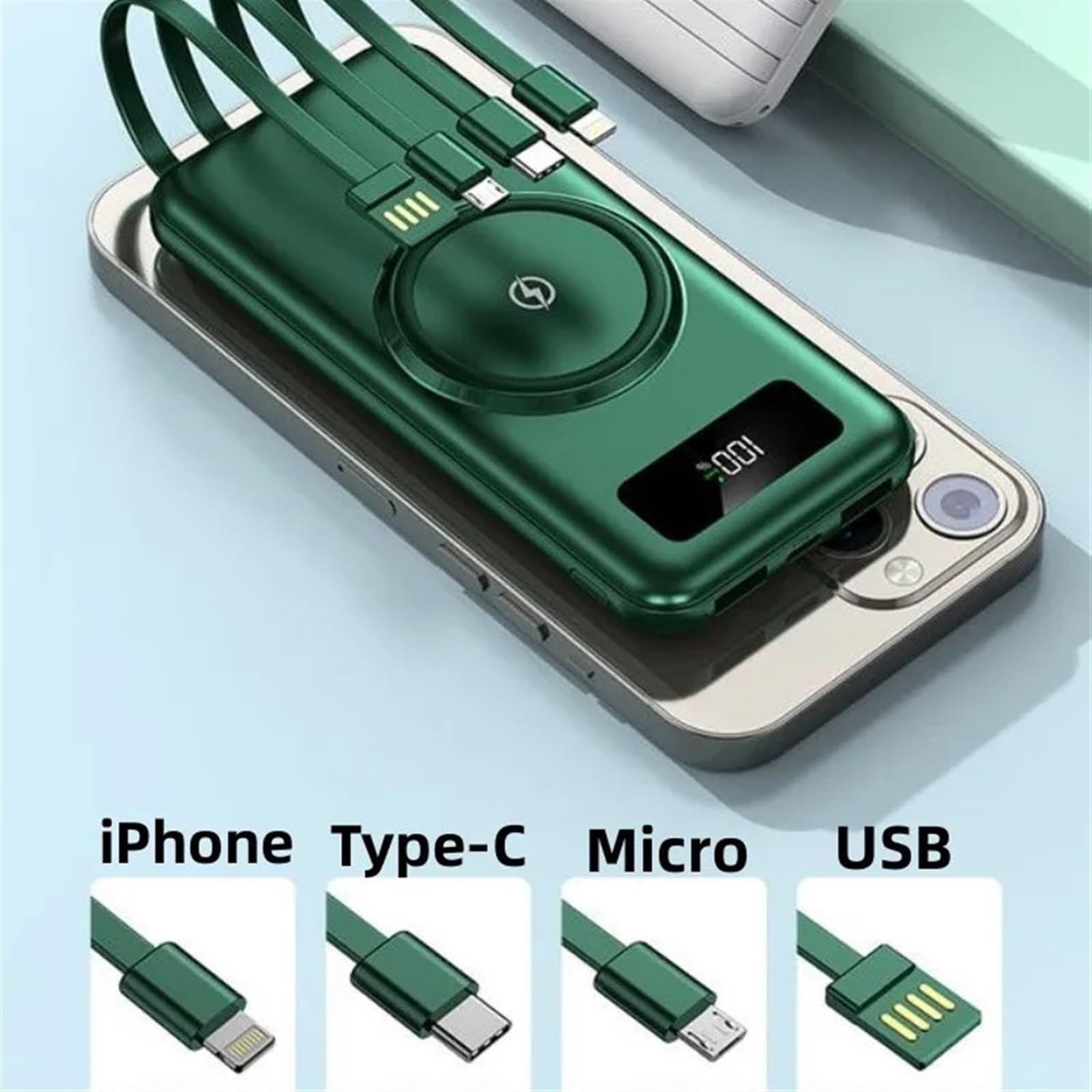 Batterie Externe 4 en 1 avec Charge Ultra Rapide de 10 000 MAH, Charge sans Fil avec Chargeur de Batterie Externe Mobile à 4 Fils (Size : 20000MAH-02)