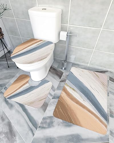 Miniatura 2 de Bathroom Rugs Sets 3 Piece Bath Mat,Blue Gradient Watercolor Oil Painting Art Soft Non-Slip Bath Rug Set,Absorbent Shower Rugs Toilet Seat Cover