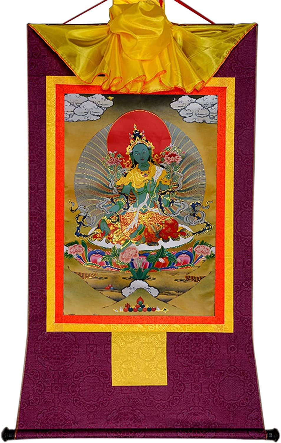 Duudah Green,Purple Buddhist Tapestry,Tibetan Thangka,Tantric Tibetan Buddhist Thangka Wall Hanging,Green Tara,Khadiravani,Hot Stamping Brocade Buddhist Tapestry For Zen Home Decor Meditation… ( Color : Purple Siz