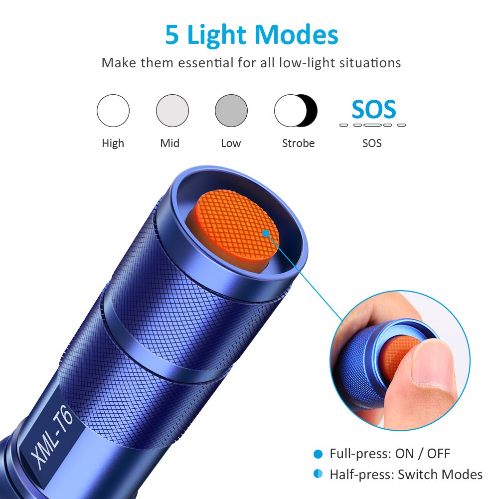 byb 800 lumens rechargeable t6 led flashlight Pack of 4 Tactical Flashlights, BYBLIGHT 800 Lumen Ultra Bright XML-T6 LED  Flashlight with 5 Modes, Zoomable, Waterproof, Handheld Small Flashlight  for Outdoor Camping, Fishing and Hunting (Colorful) : Amazon.com.au: Home  Improvement