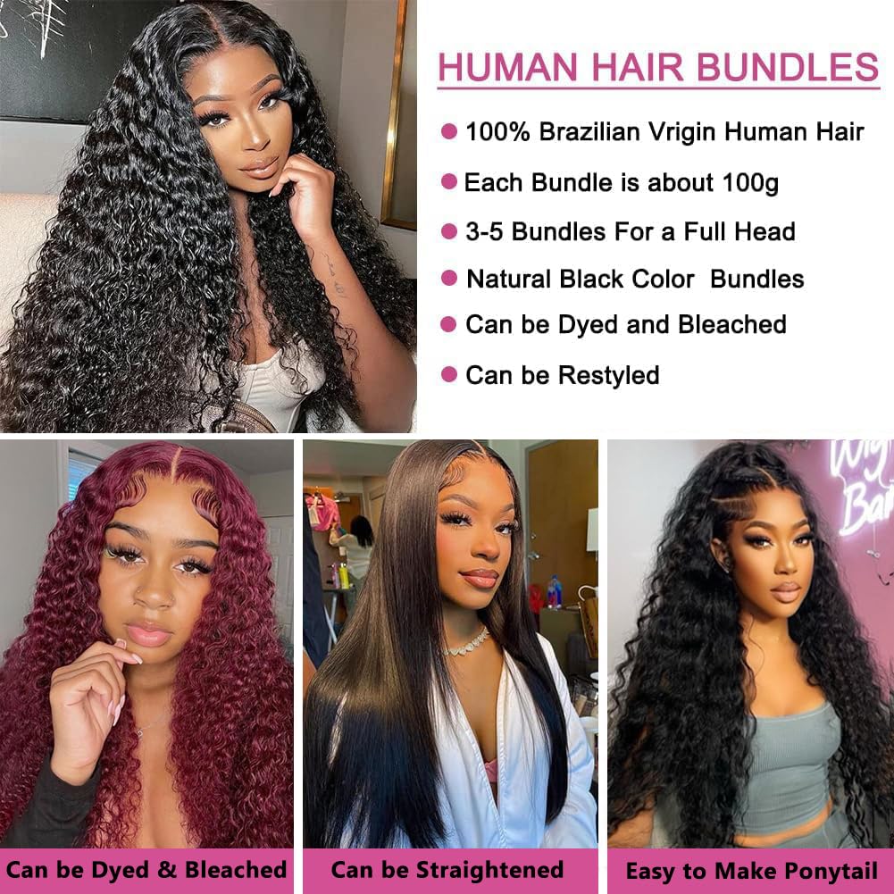 Deep Wave Brazilian Virgin Hair Bundles 14 16 18 Inch 3 Pack Extensions Amazon.com : 12A Brazilian Deep Wave Human Hair Bundles 14  main image 2