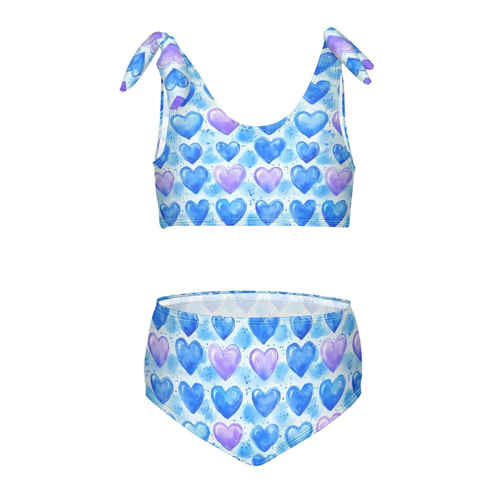 Watercolor Blue Pattern Girls Two Piece Tankini Swimsuits Summer Bathing Suit Beach Swimwear Set, 4T