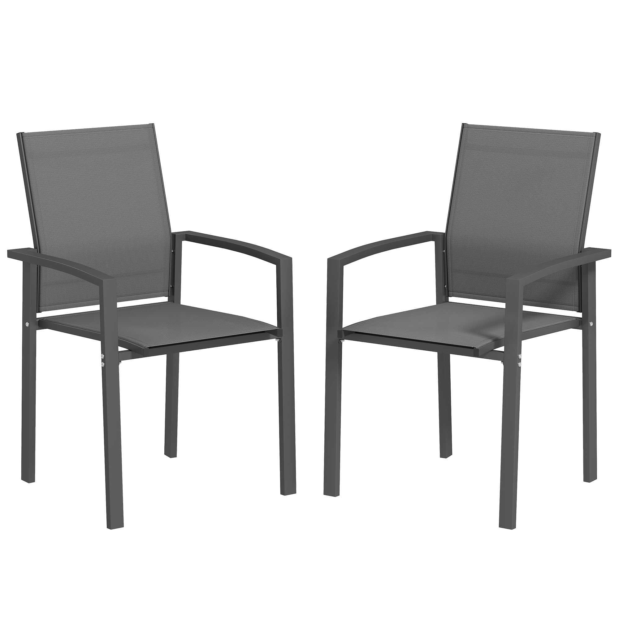 Outsunny Juego de 2 Sillas de Jardín Exterior Sillas Terraza Exterior Apilables Sillones de Comedor con Tela Transpirable Marco de Acero Reposabrazos y Respaldo 56x58x89 cm Gris Oscuro
