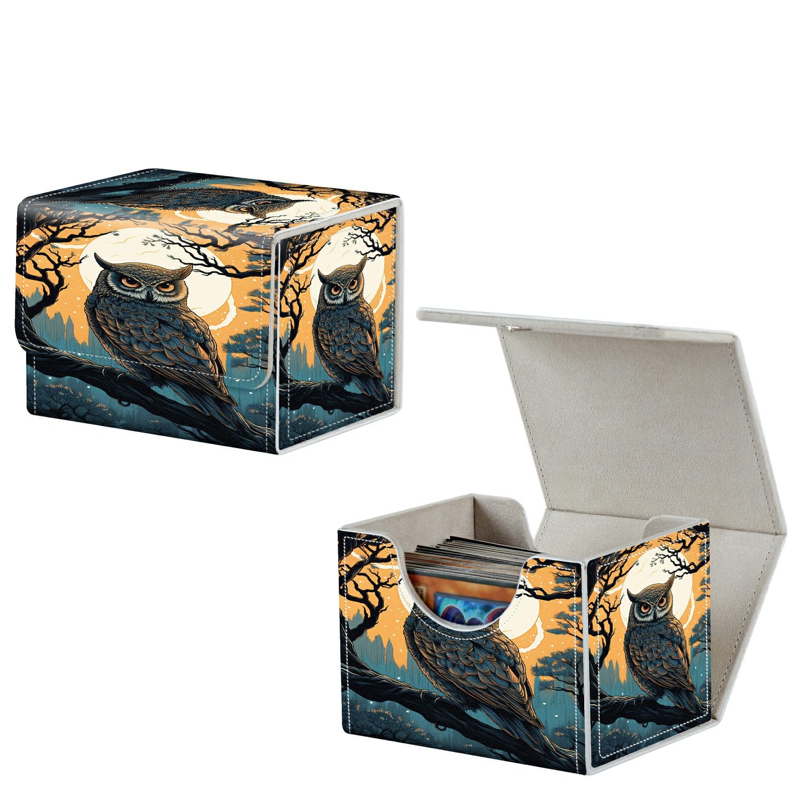 DikoerCard Deck Box, MTG Commander Deck Box for Trading Cards, 100+ Sleeved Cards with PU Leather Magnetic Card Storage Box for TCG CCG Magic Cards - Night Owl