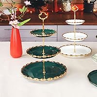 Vista 6 de YA JU Soporte de cerámica de 3 niveles para cupcakes, torre de soporte para tartas con bandeja escalonada para cupcakes, donas, frutas y más