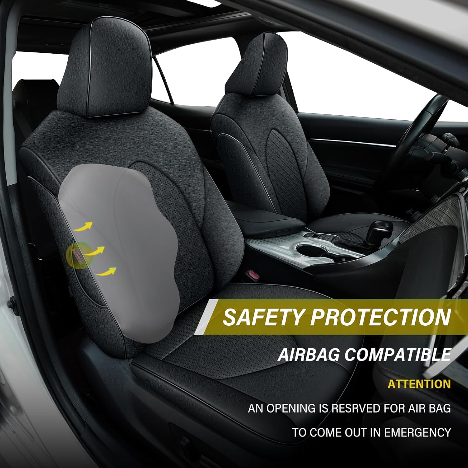 Custom Fit Car Seat Covers for Toyota Camry SE LE SE Nightshade 2018–2024, Full Set Waterproof Faux Leather Seat Covers, Black