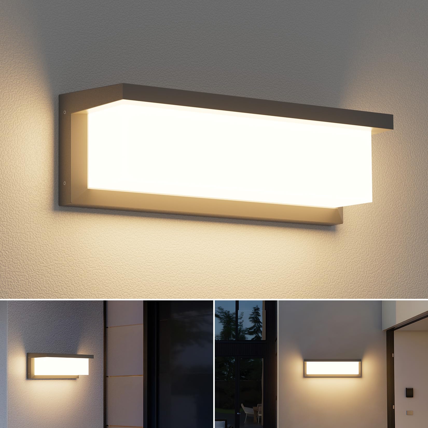 36W LED Luce da parete per esterni, 3000K, 3500lm, IP65 Lampada da parete impermeabile, Applique moderna per interni ed esterni, balcone, patio e così via.antracite | IP65 impermeabile, 3500 lm, lampada da parete in alluminio per interni ed esterni, terra