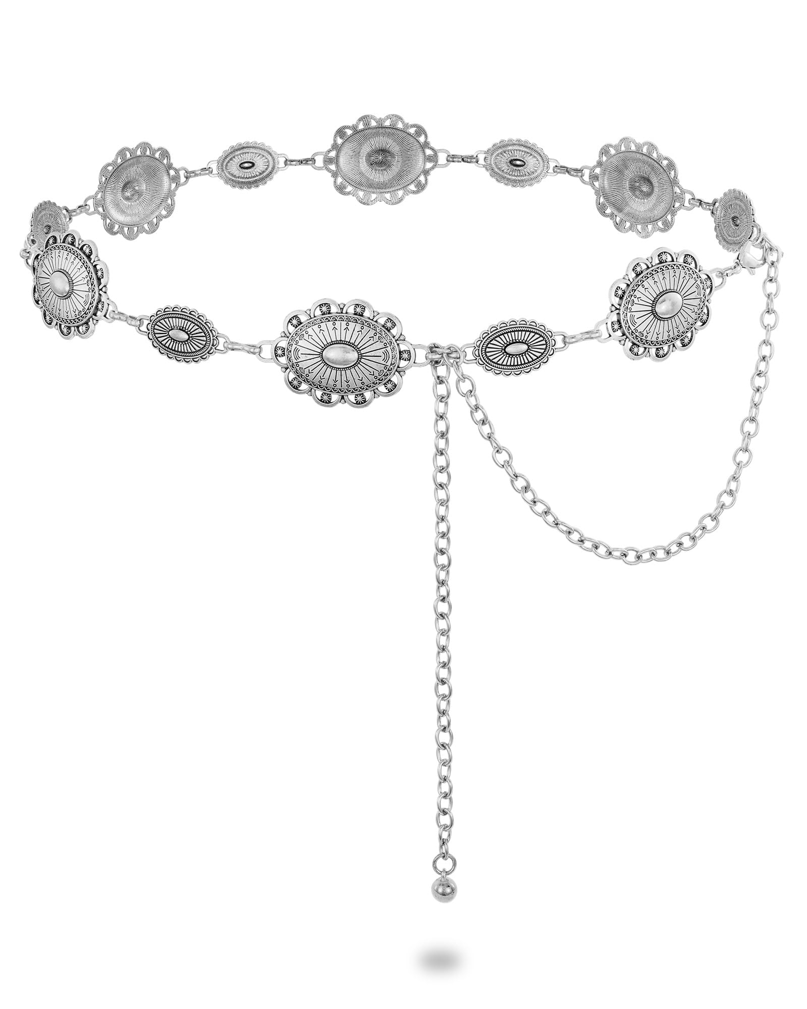 SUOSDEY Western Concho Belts for Women Cowgirl Metal Waist Chain Belt for Boho Dresses Jeans Country Concert Outfits