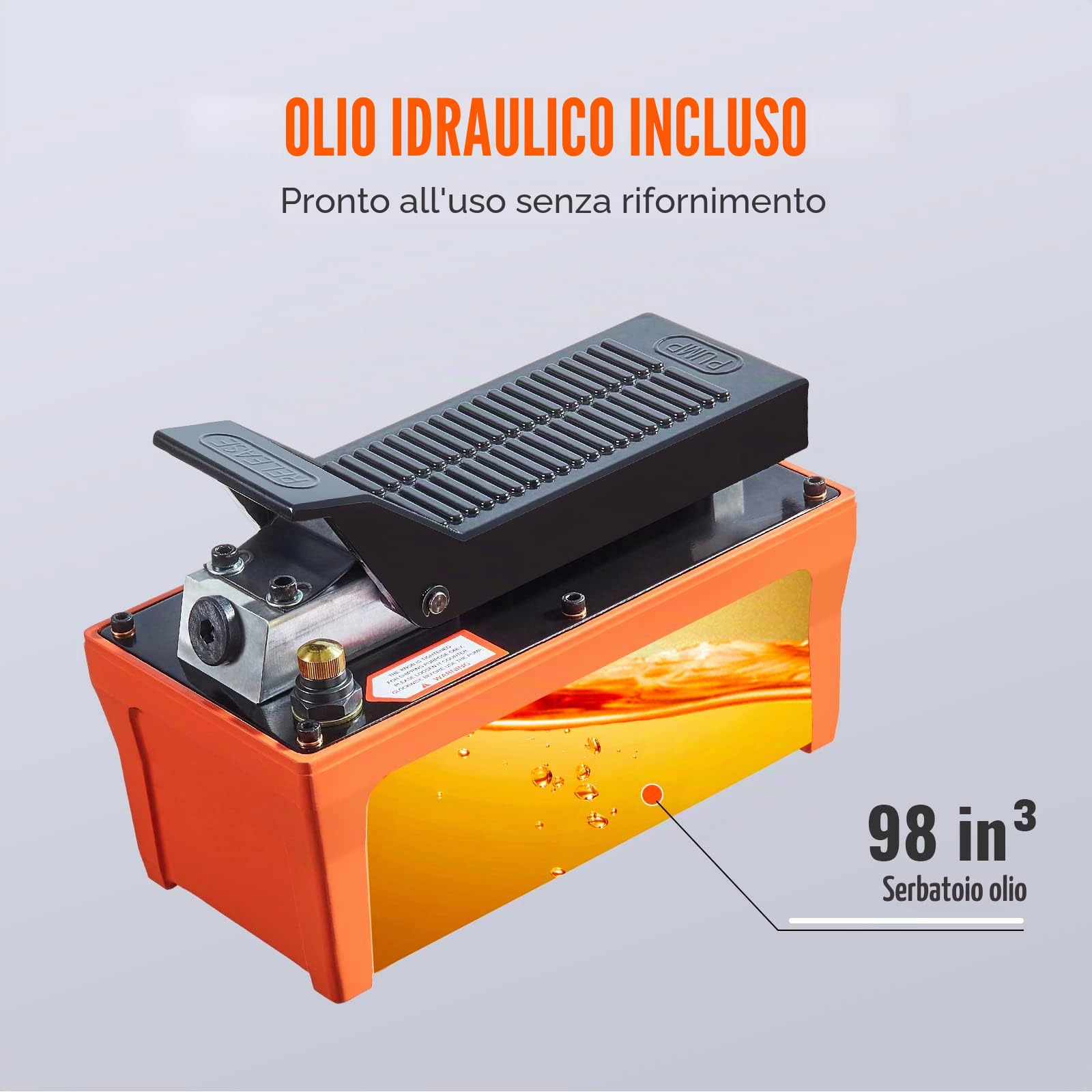 VEVOR Pompa Idraulica ad Aria Azionata da Pedale Ingresso Aria NPT 1/4" con Tubo 2m Capacità dell'Olio 1,6L, Pompa Pneumatica a Pedale Pressione Max. 10000 PSI con Tubo 2m Capienza del Serbatoio 1,6L