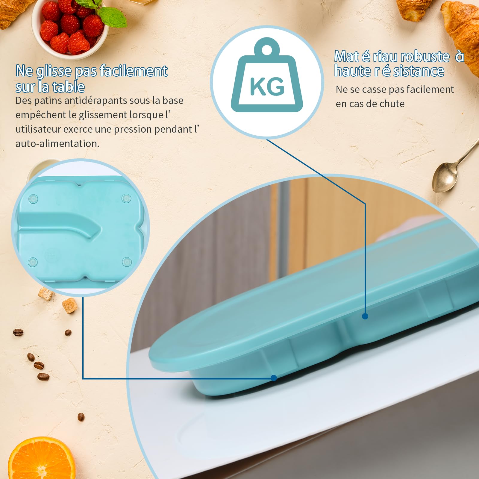 Platos Adaptables De Melamina Con Borde Inclinado Y Antideslizante Con Pared Elevada Para Personas Mayores, Discapacitados, Artríticas De Comer Solo (Cavidades Quadro con tapa)