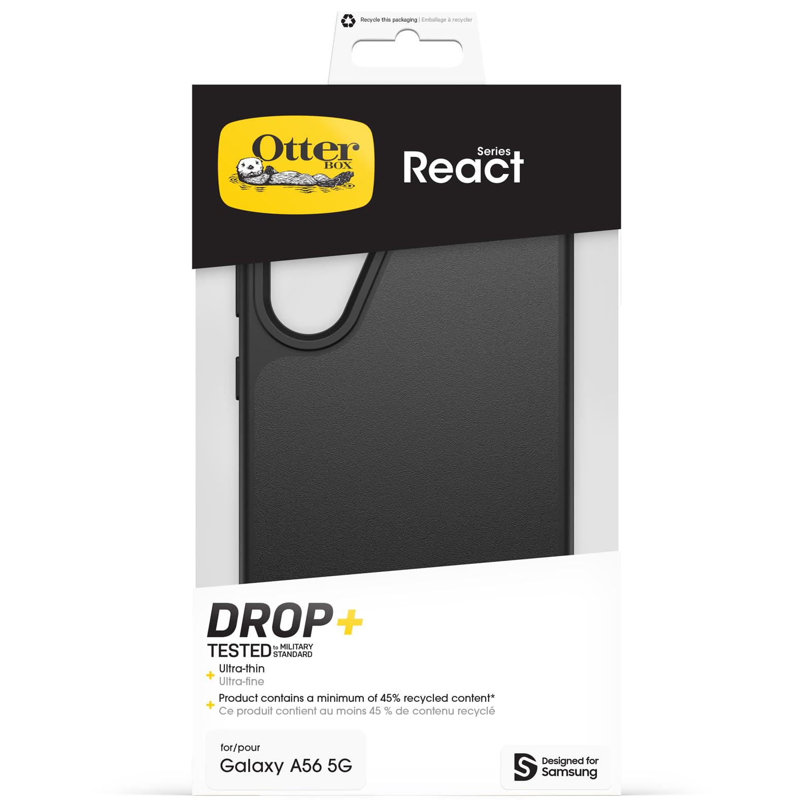OtterBox React Series Etui do Samsung Galaxy A56 5G, Odporne na Wstrząsy i Upadki, Przetestowane Zgodnie ze Standardami Wojskowymi, Czarne