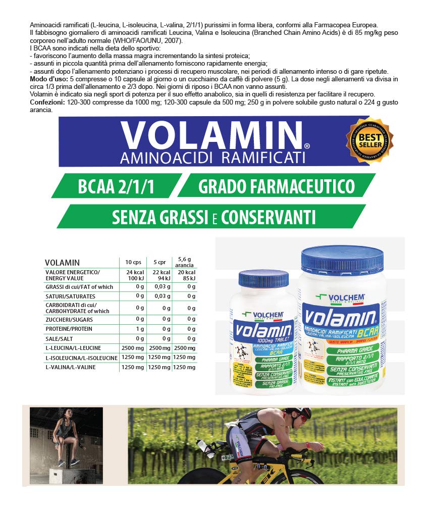 Volchem Volamin Aminoacidi Ramificati BCAA, Integratore Alimentare (250 g, Natural)