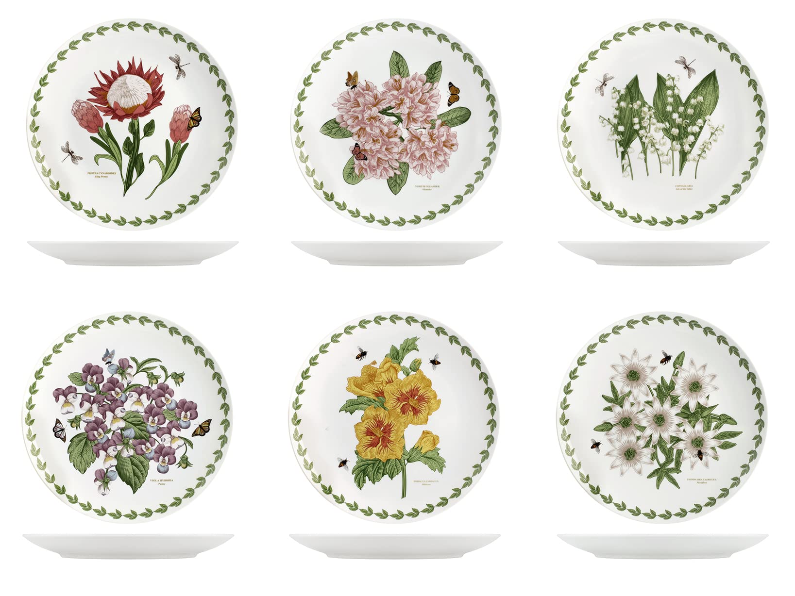 H&H Set of 6 Flowers Dinner Plates in Porcelain Decorated cm 27